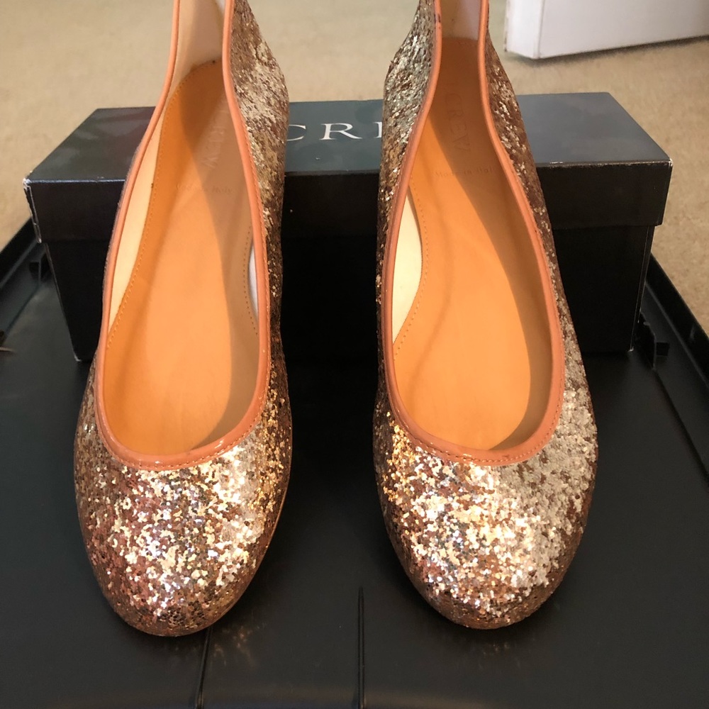 NIB J Crew Gold Glitter Ballerina Flats 8.5